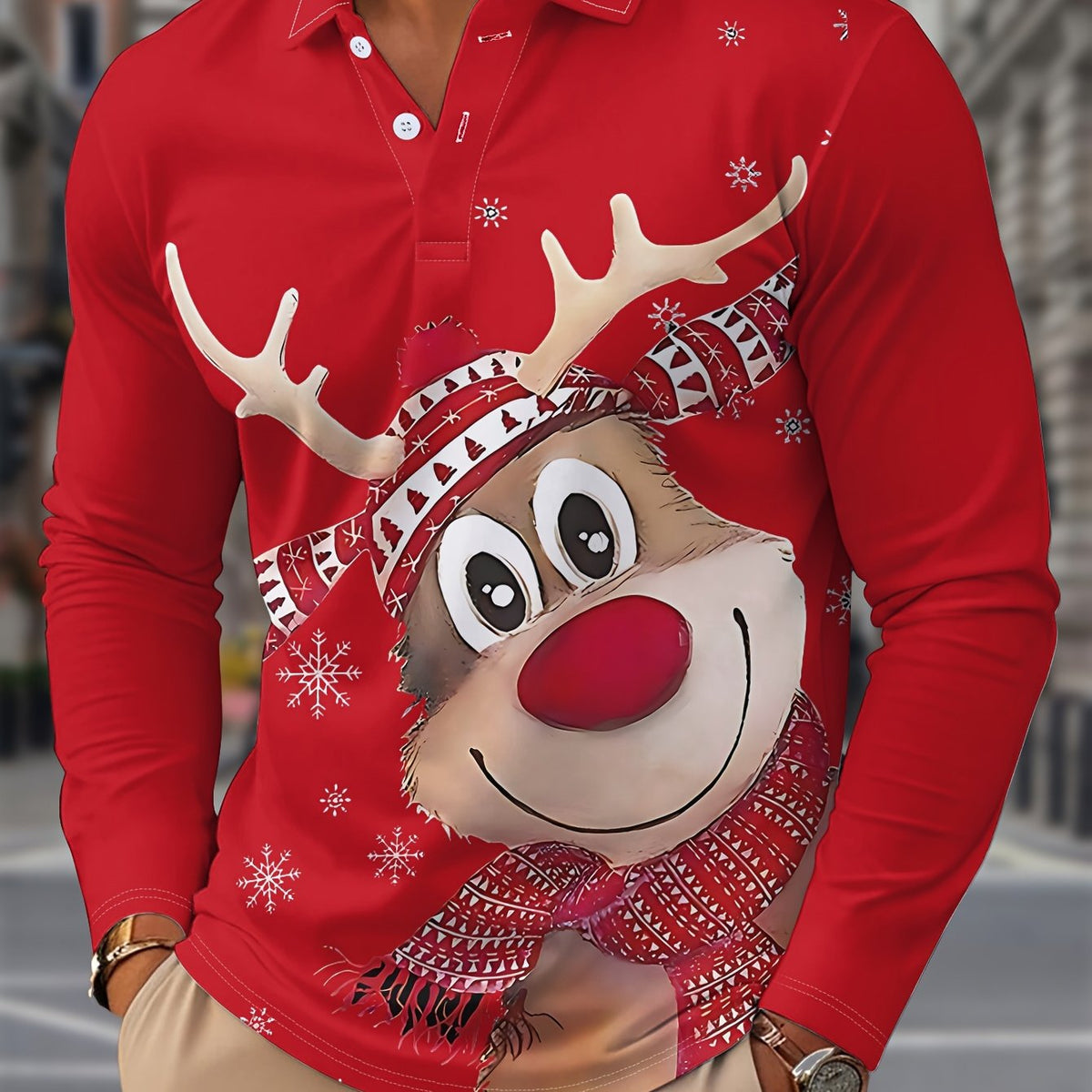 Griffin | Men's Christmas Blouse Geometric Print Button-Up Shirt