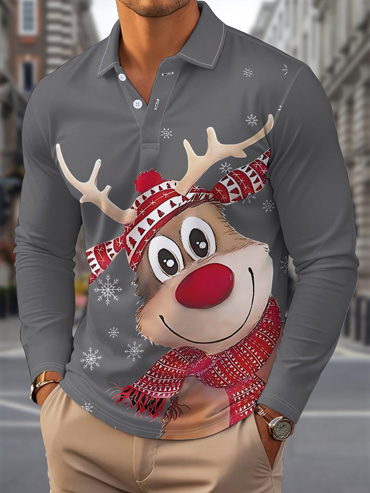 Griffin | Men's Christmas Blouse Geometric Print Button-Up Shirt