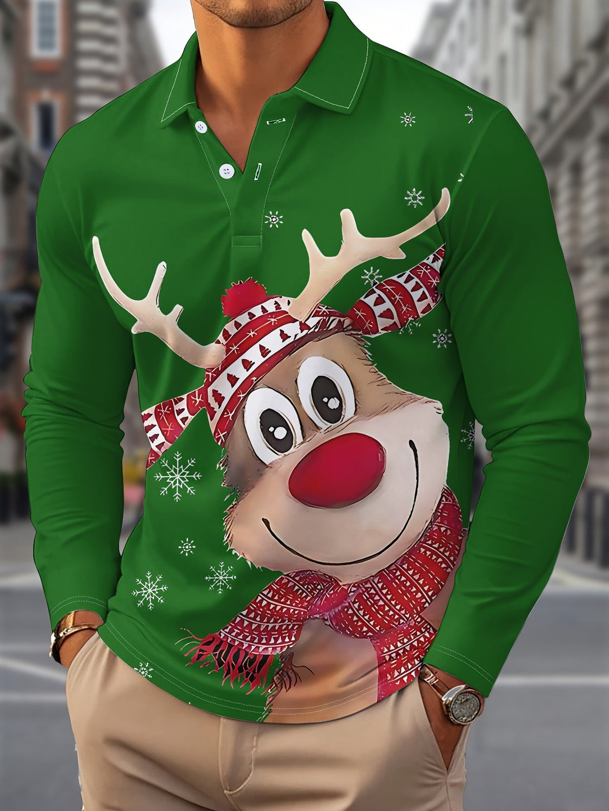 Griffin | Men's Christmas Blouse Geometric Print Button-Up Shirt