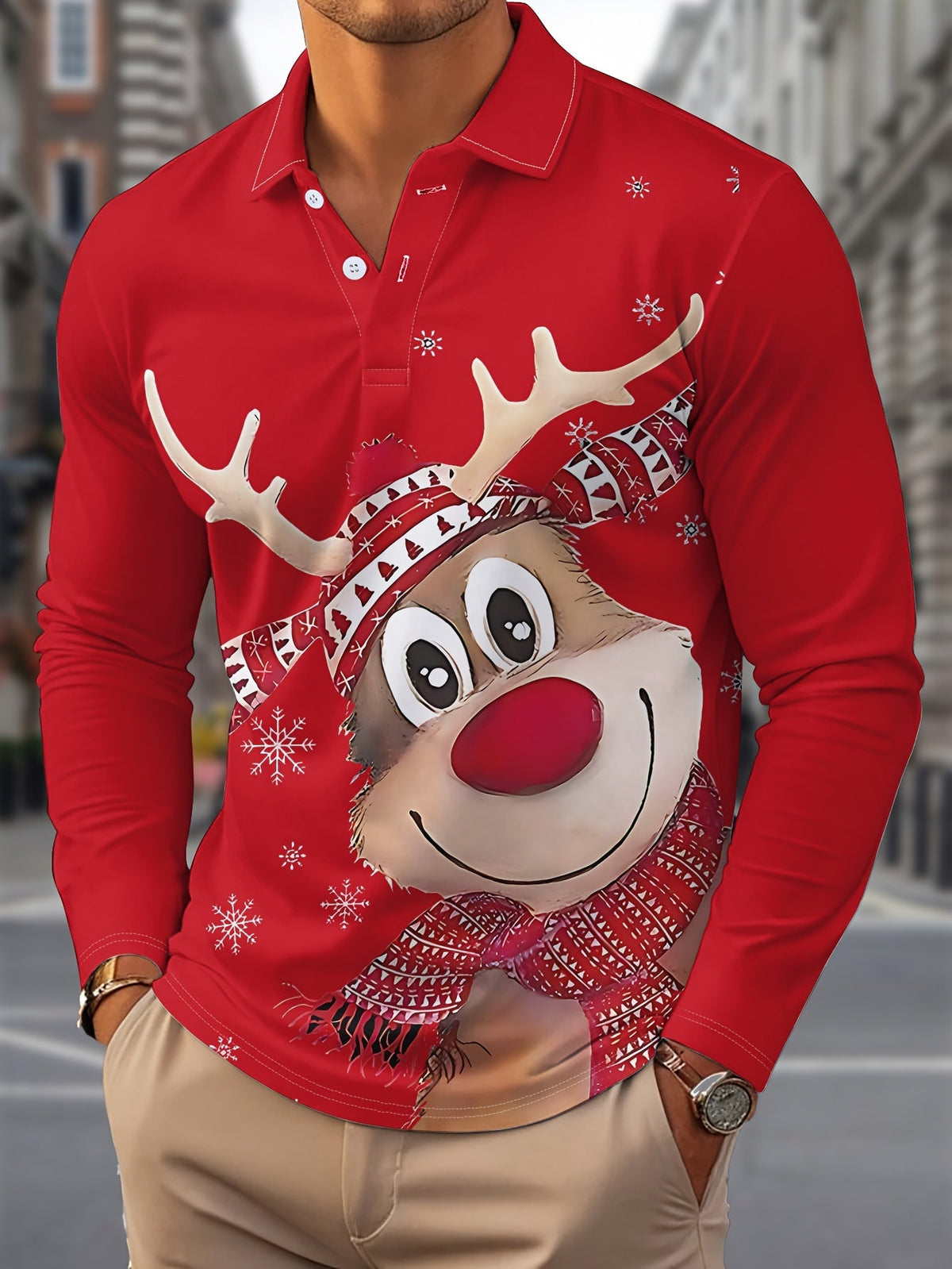 Griffin | Men's Christmas Blouse Geometric Print Button-Up Shirt