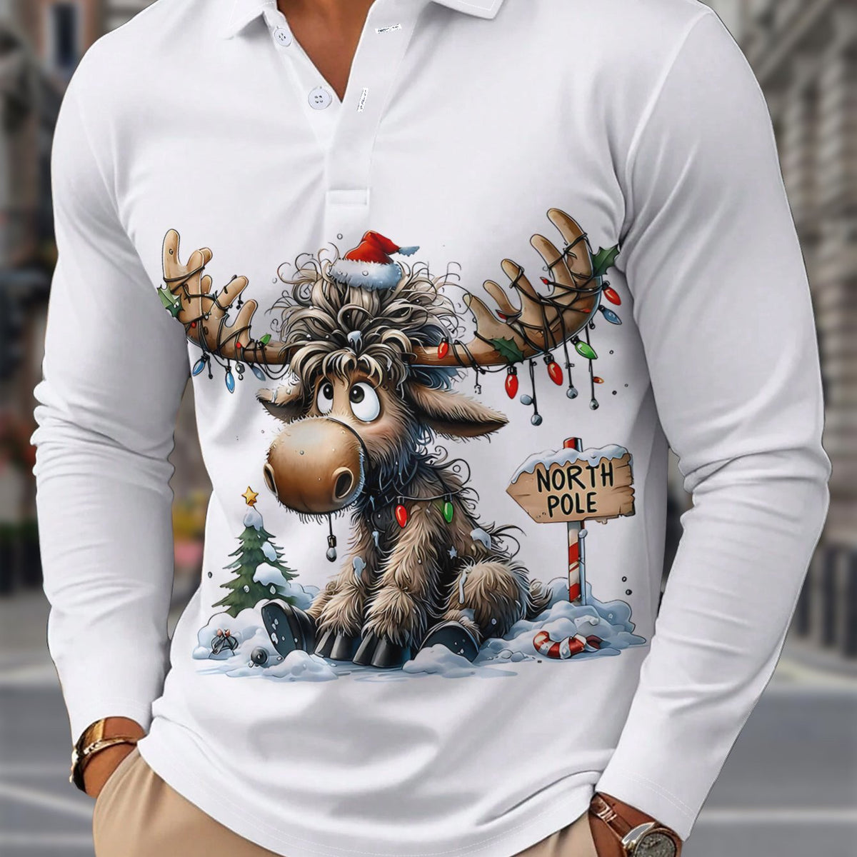 Floris | Men's Reindeer Print Christmas Blouse, Button-Down