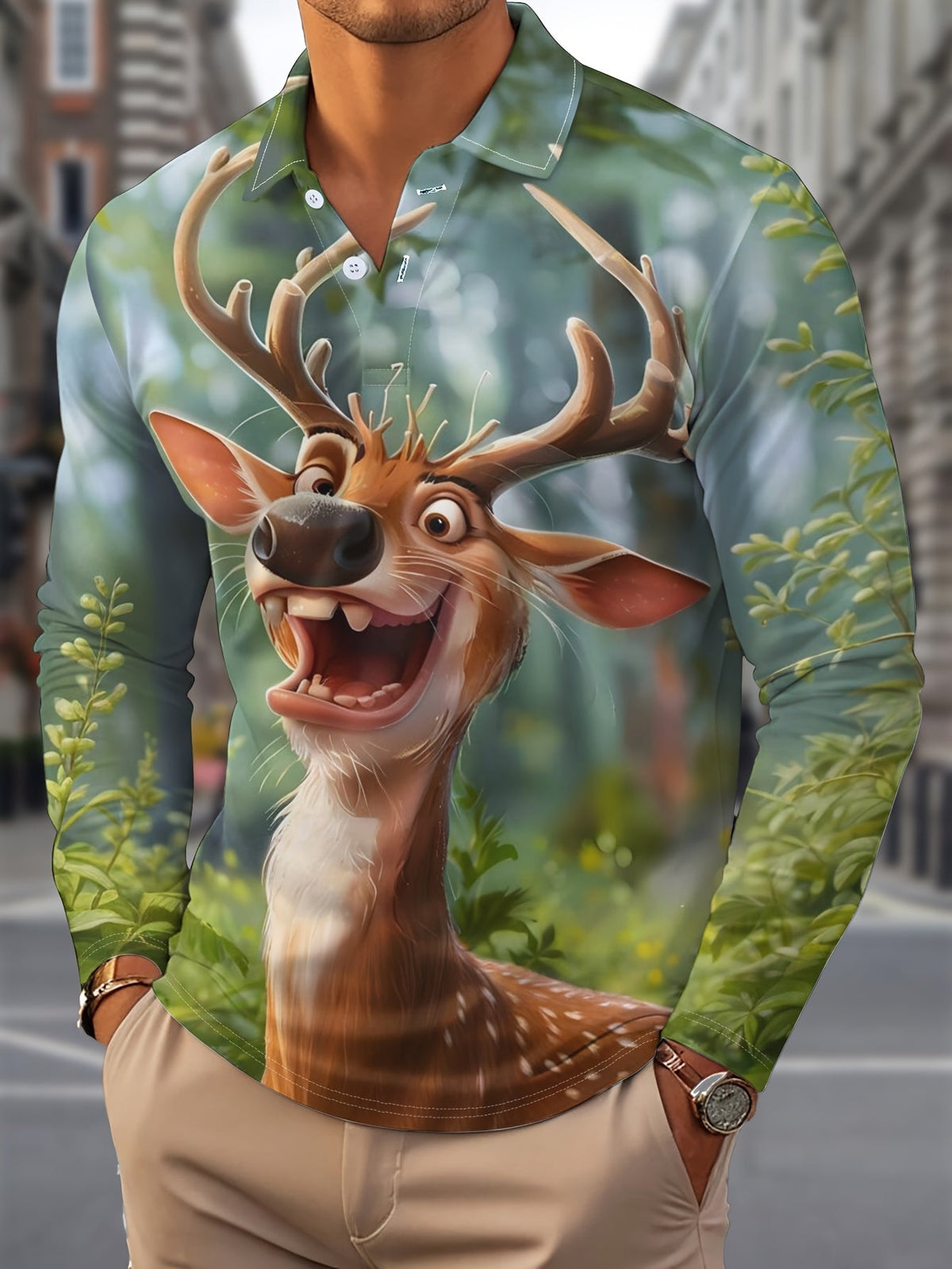 Floris | Men's Reindeer Print Christmas Blouse, Button-Down