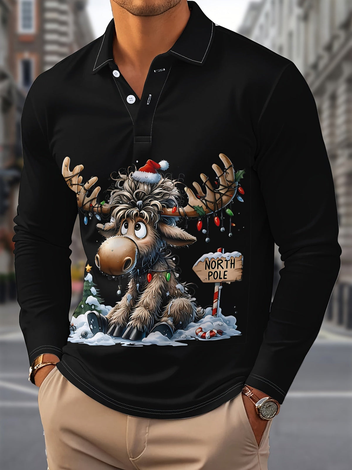 Floris | Men's Reindeer Print Christmas Blouse, Button-Down