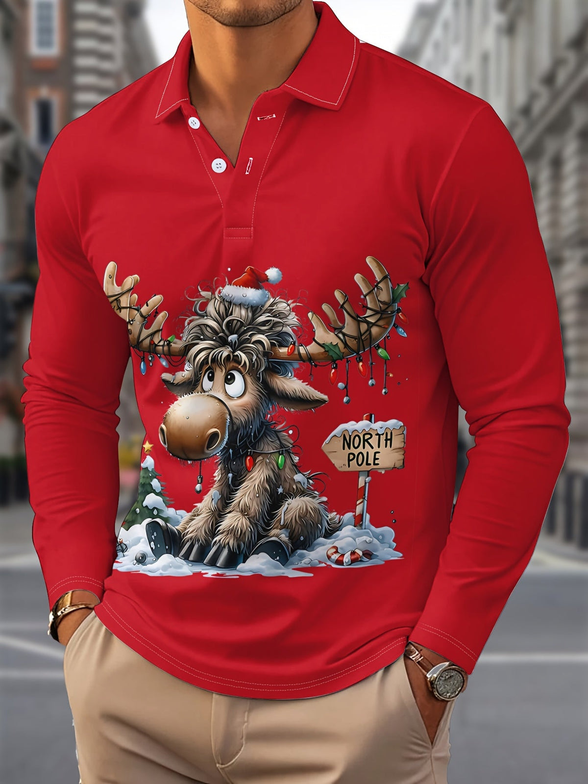 Floris | Men's Reindeer Print Christmas Blouse, Button-Down