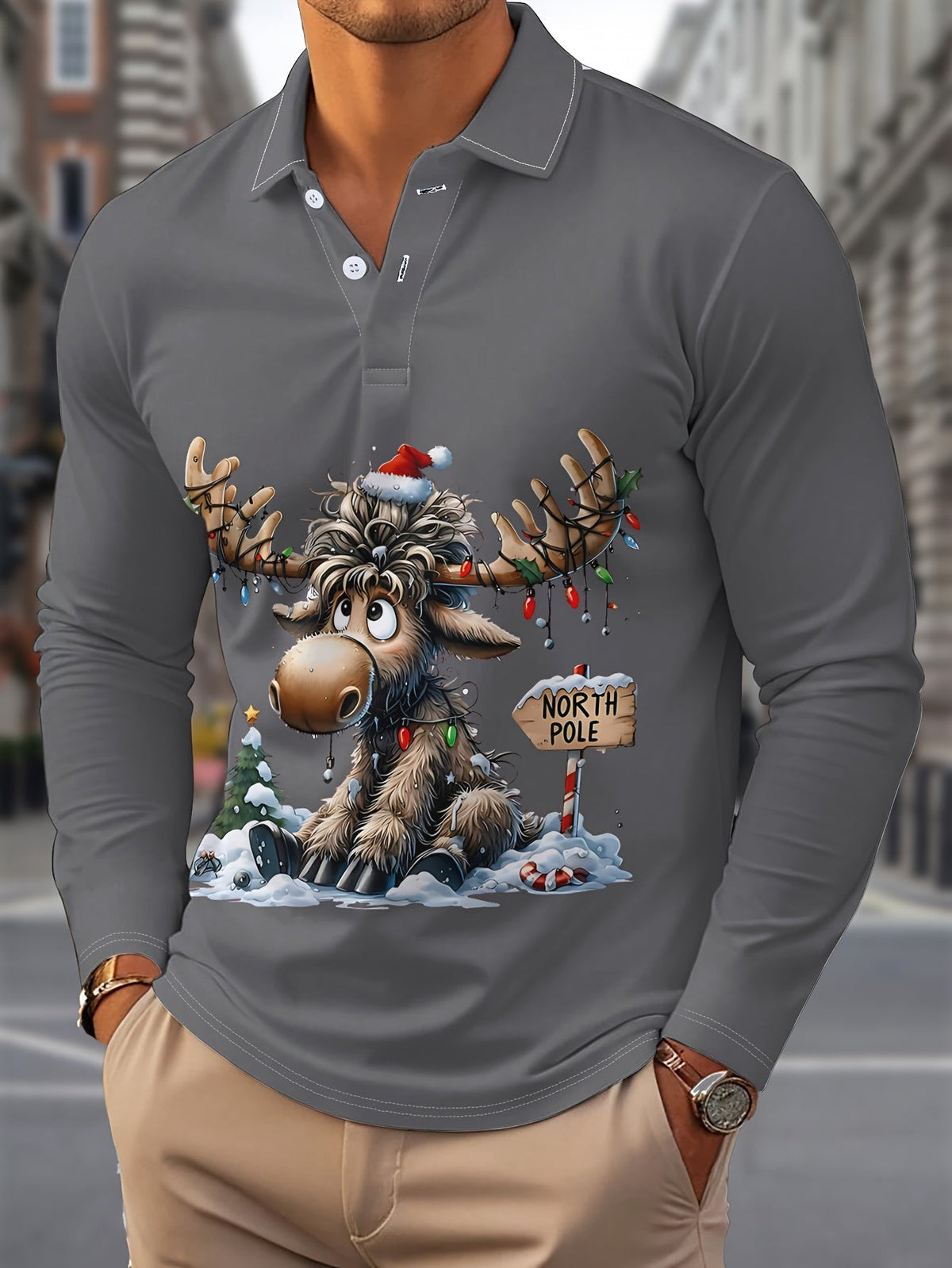 Floris | Men's Reindeer Print Christmas Blouse, Button-Down
