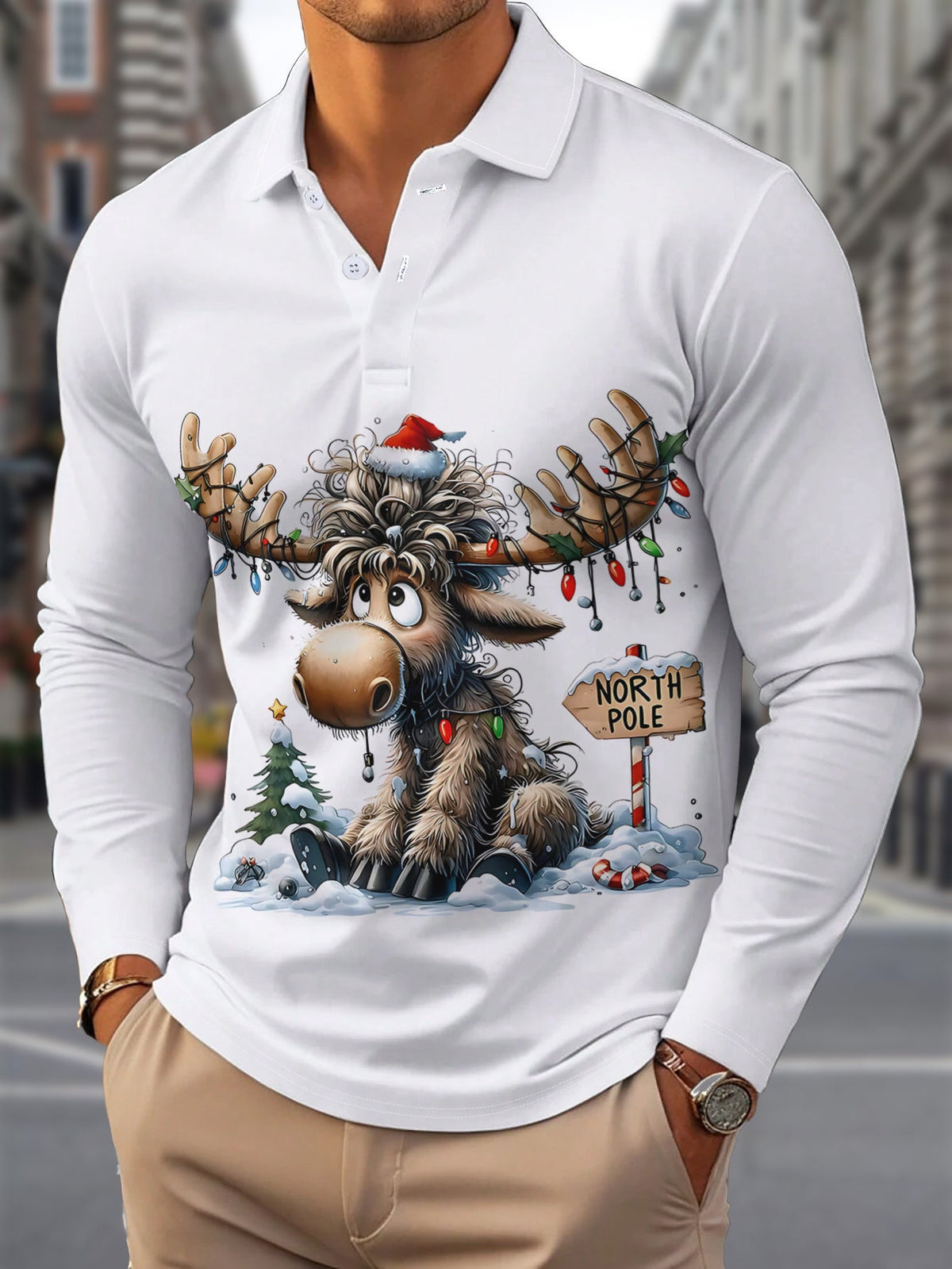 Floris | Men's Reindeer Print Christmas Blouse, Button-Down