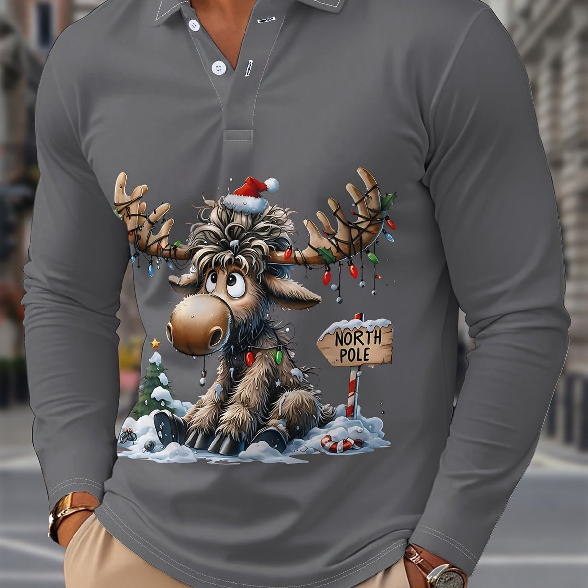 Floris | Men's Reindeer Print Christmas Blouse, Button-Down