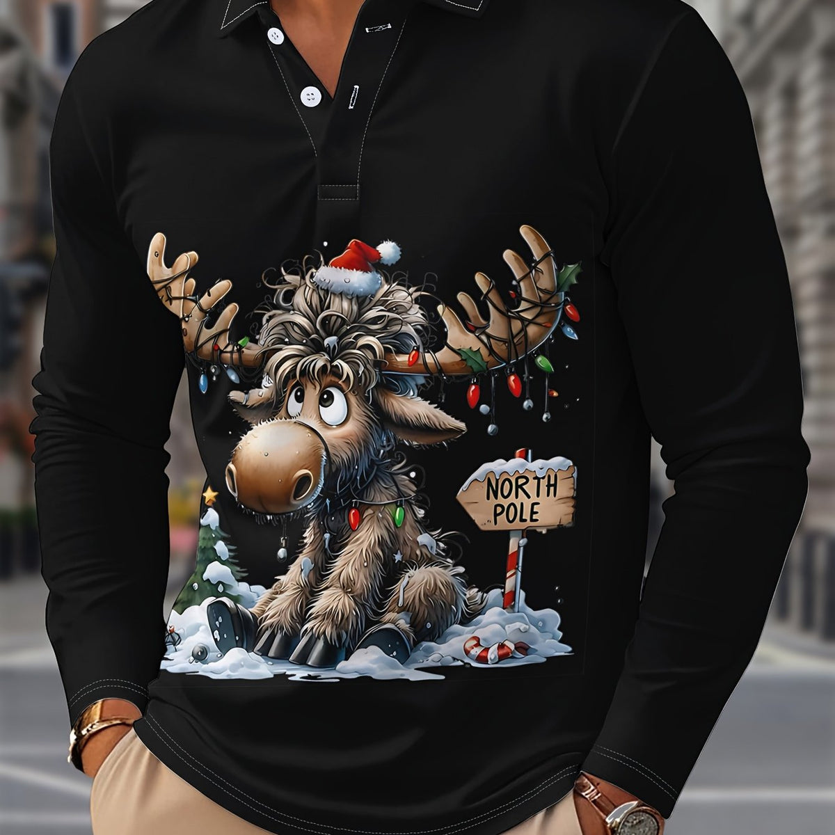Floris | Men's Reindeer Print Christmas Blouse, Button-Down