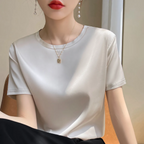 Annelotte | Women's Short Sleeve Crew Neck Satin Blouse