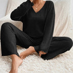 Lauretta | Women's V-Neck Knit Loungewear Two-Piece Set
