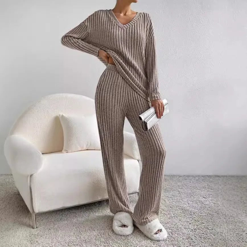 Lauretta | Women's V-Neck Knit Loungewear Two-Piece Set