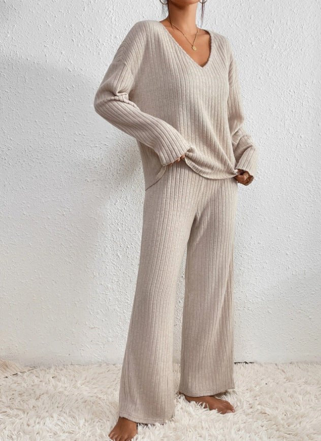 Lauretta | Women's V-Neck Knit Loungewear Two-Piece Set