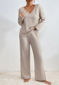 Lauretta | Women's V-Neck Knit Loungewear Two-Piece Set