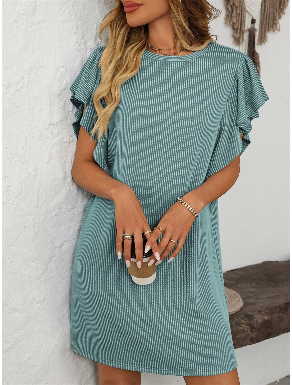 Ruby | Women's Striped A-Line Dress Ruffle Sleeve