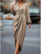Wendy | Women's Wrap Front Midi Dress with Puff Sleeve
