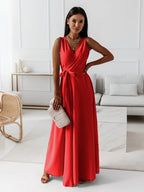 Katherine | Women's Wrap V-Neck Maxi Dress with Tie Waist