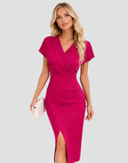 Imogen | Women's Wrap V-Neck Bodycon Midi Dress