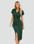 Imogen | Women's Wrap V-Neck Bodycon Midi Dress