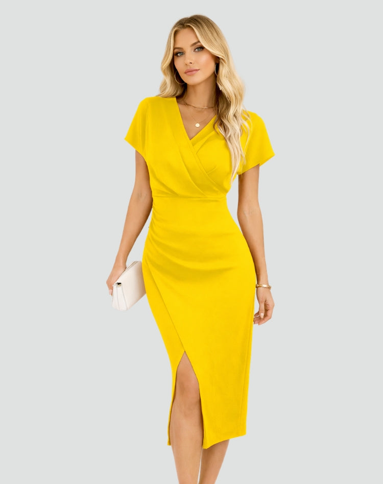 Imogen | Women's Wrap V-Neck Bodycon Midi Dress