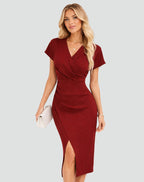 Imogen | Women's Wrap V-Neck Bodycon Midi Dress