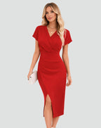 Imogen | Women's Wrap V-Neck Bodycon Midi Dress