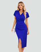 Imogen | Women's Wrap V-Neck Bodycon Midi Dress