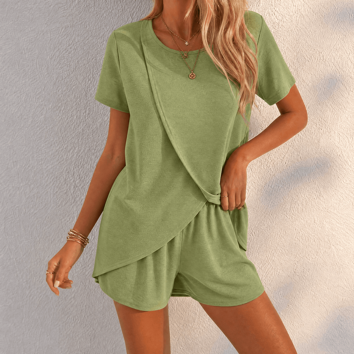 Isla | Women's Tulip-Hem Crossover Top and Shorts Set
