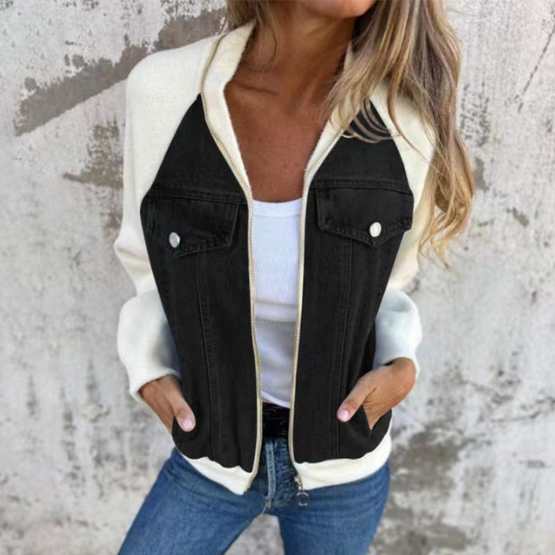 Arabella | Women's Zip-Up Patchwork Denim Jacket