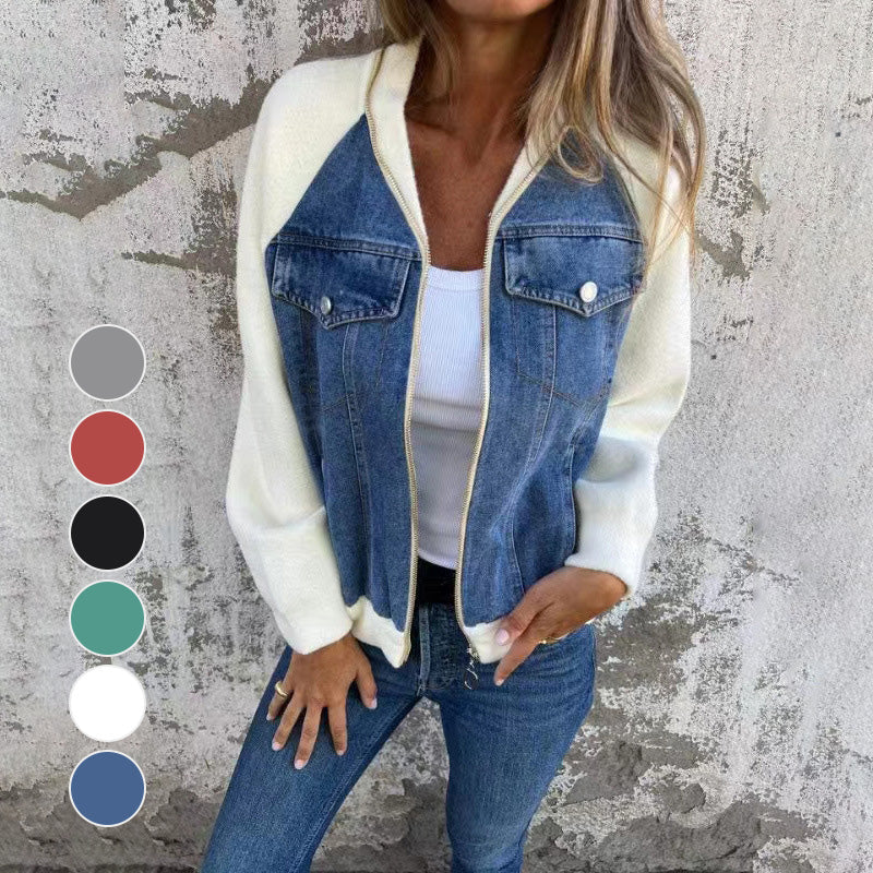 Arabella | Women's Zip-Up Patchwork Denim Jacket