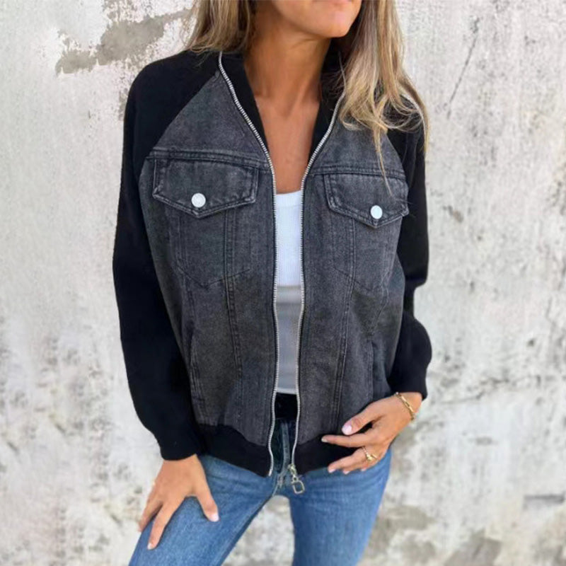 Arabella | Women's Zip-Up Patchwork Denim Jacket