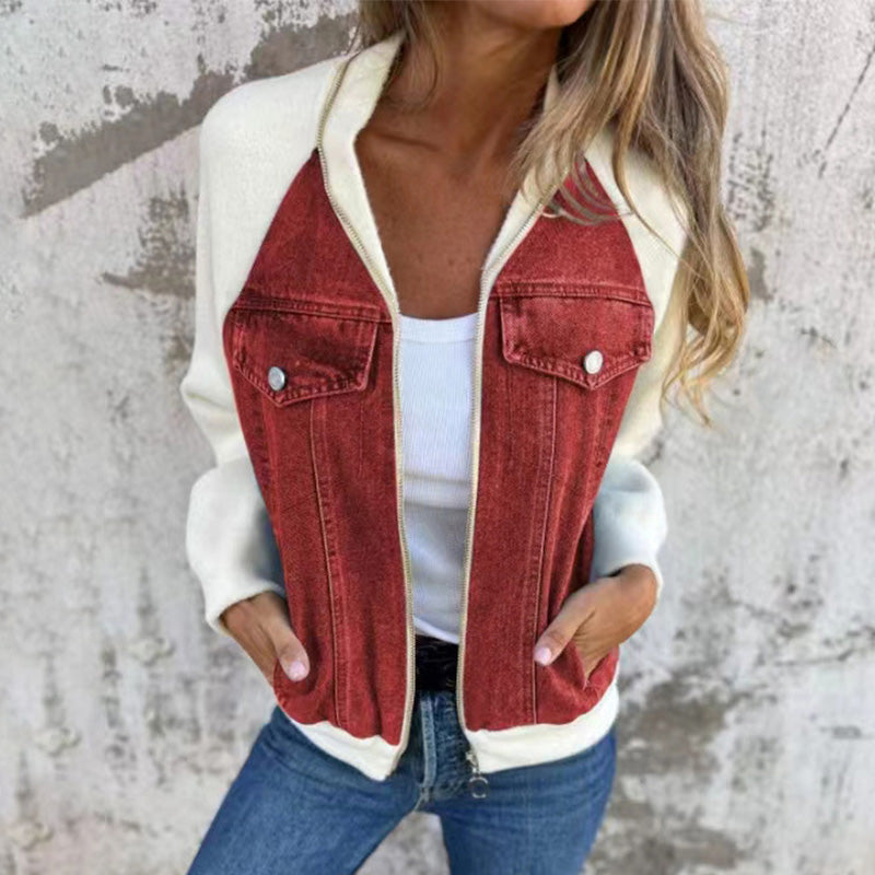 Arabella | Women's Zip-Up Patchwork Denim Jacket