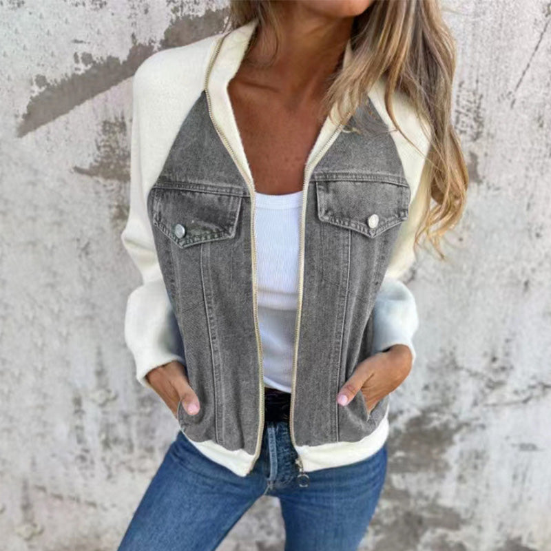 Arabella | Women's Zip-Up Patchwork Denim Jacket