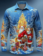 Ronald | Men's Christmas Blouse Santa Print Button-Down Shirt