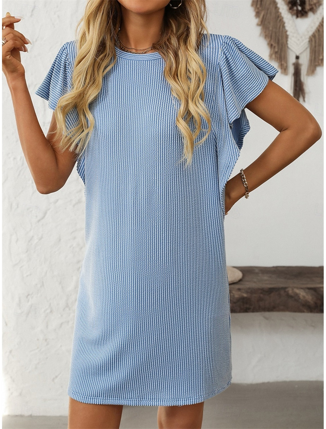 Ruby | Women's Striped A-Line Dress Ruffle Sleeve