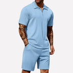 Wouter | Men's Ribbed Knit Half-Zip Polo Shirt and Shorts Set