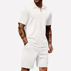 Wouter | Men's Ribbed Knit Half-Zip Polo Shirt and Shorts Set