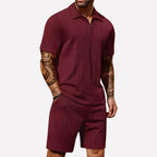 Wouter | Men's Ribbed Knit Half-Zip Polo Shirt and Shorts Set