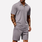 Wouter | Men's Ribbed Knit Half-Zip Polo Shirt and Shorts Set