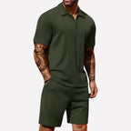 Wouter | Men's Ribbed Knit Half-Zip Polo Shirt and Shorts Set