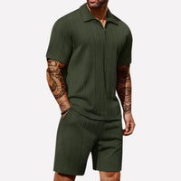 Wouter | Men's Ribbed Knit Half-Zip Polo Shirt and Shorts Set