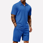 Wouter | Men's Ribbed Knit Half-Zip Polo Shirt and Shorts Set