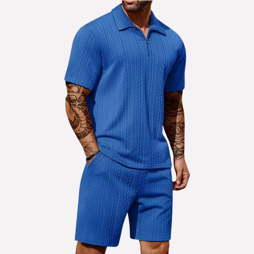 Wouter | Men's Ribbed Knit Half-Zip Polo Shirt and Shorts Set