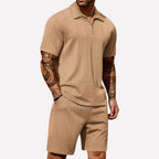 Wouter | Men's Ribbed Knit Half-Zip Polo Shirt and Shorts Set