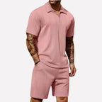 Wouter | Men's Ribbed Knit Half-Zip Polo Shirt and Shorts Set