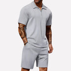 Wouter | Men's Ribbed Knit Half-Zip Polo Shirt and Shorts Set