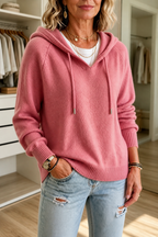 Iris | Women's Ribbed Knit Hooded Pullover with Drawstring Hood