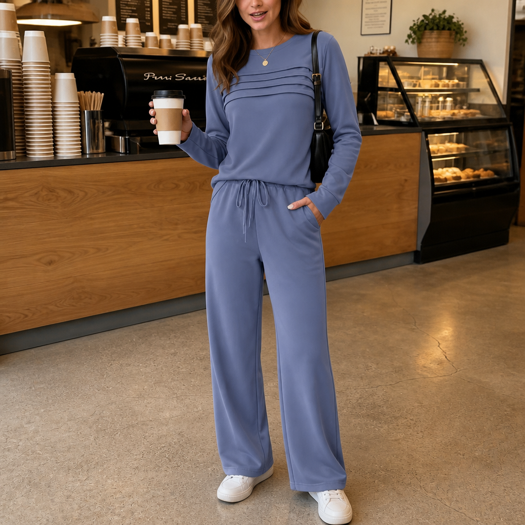 Isabeau | Women's Crew Neck Two-Piece Wide-Leg Lounge Set