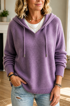 Iris | Women's Ribbed Knit Hooded Pullover with Drawstring Hood