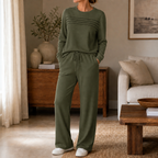 Isabeau | Women's Crew Neck Two-Piece Wide-Leg Lounge Set