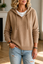 Iris | Women's Ribbed Knit Hooded Pullover with Drawstring Hood